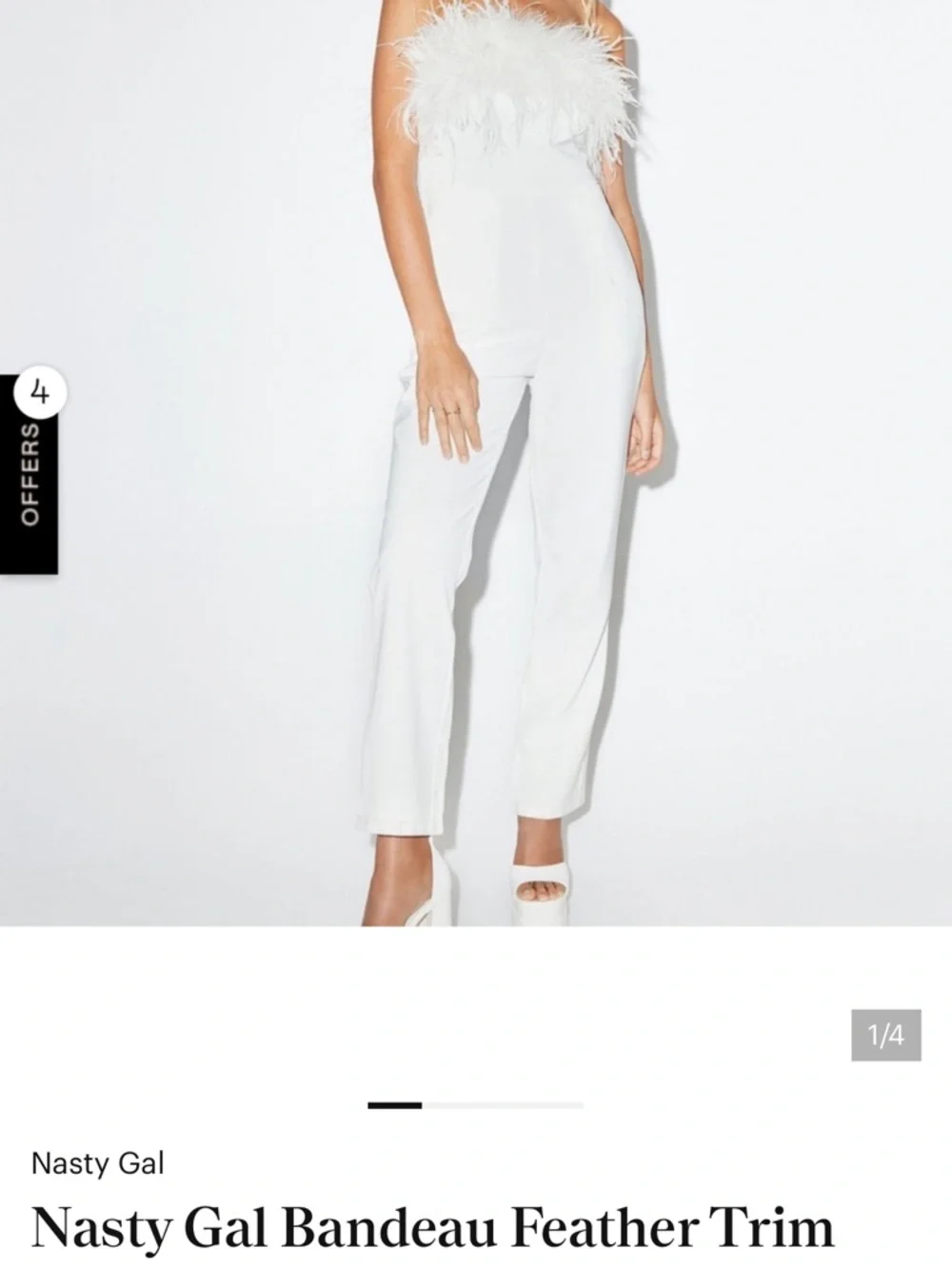 White Party, Bridal, Holiday Strapless Feather-Trim Sleeveless Jumpsuit M/6 NWT - Picture 1 of 11